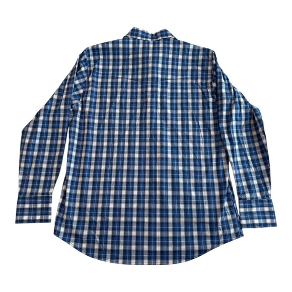 Wrangler Men's Blue and White Plaid Pearl-snap Shirt - Picture 2 of 5